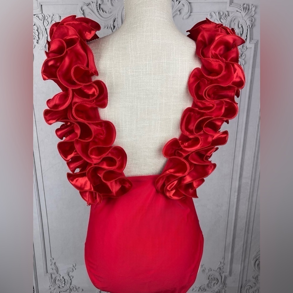 Ruby Red Luxury One Piece Swimsuit Set & Skirt Evening Gown Set - Picture 9 of 12